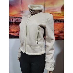 Giacca Gallery Co. Star Outwear Sz S Cream Faux Suede Jacket Buckle & Zip NEW #2